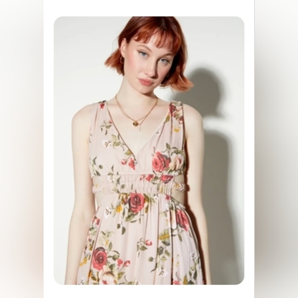 @LIKE NEW! Rue 21 Medium Floral print Cutout Side-slit Maxi dress ivory combo - Picture 2 of 4